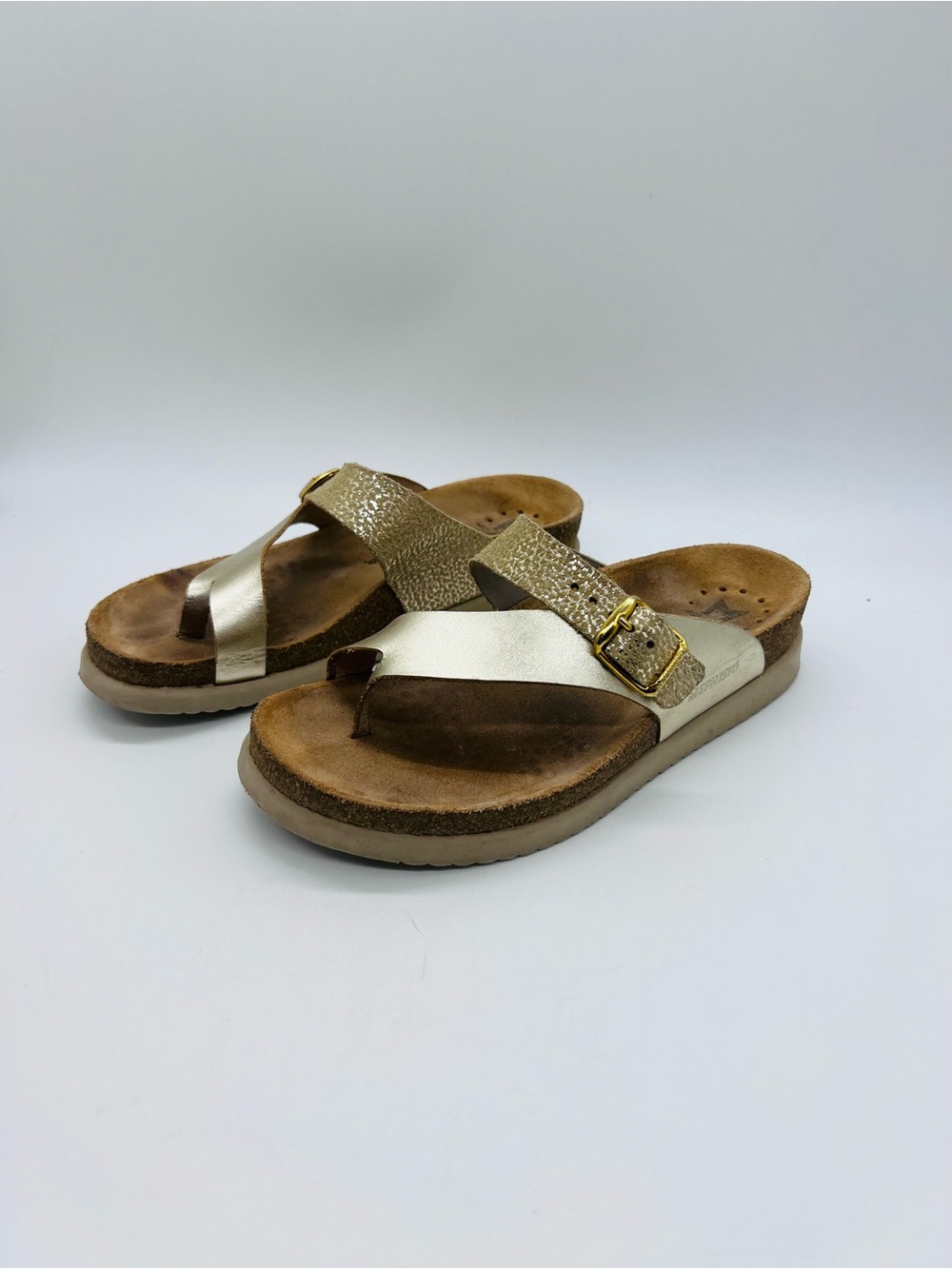 Mephisto Women's Helen Mix Gold Metallic Cross-Strap Toe-Post Sandal with Buckle